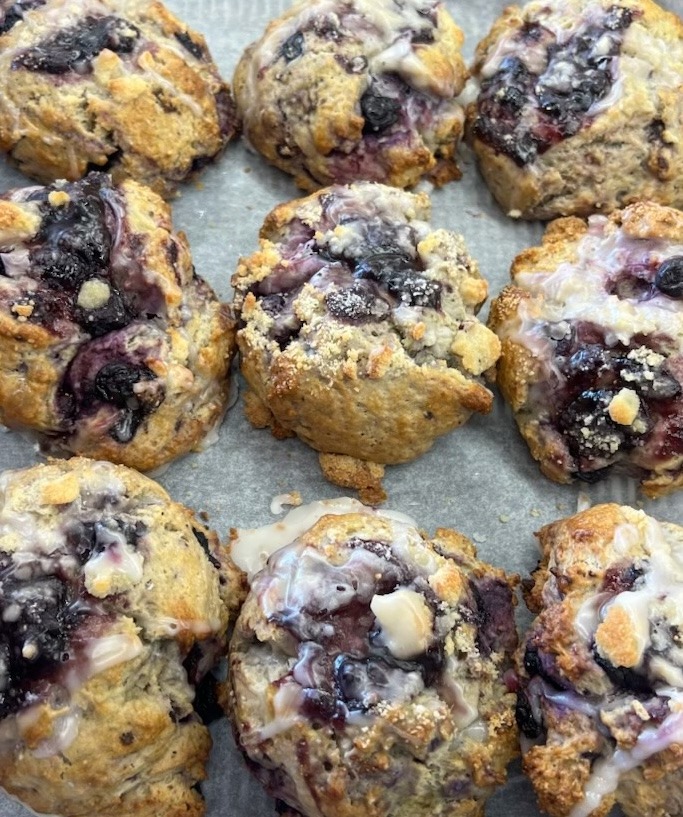 Glazed wild blueberry scones