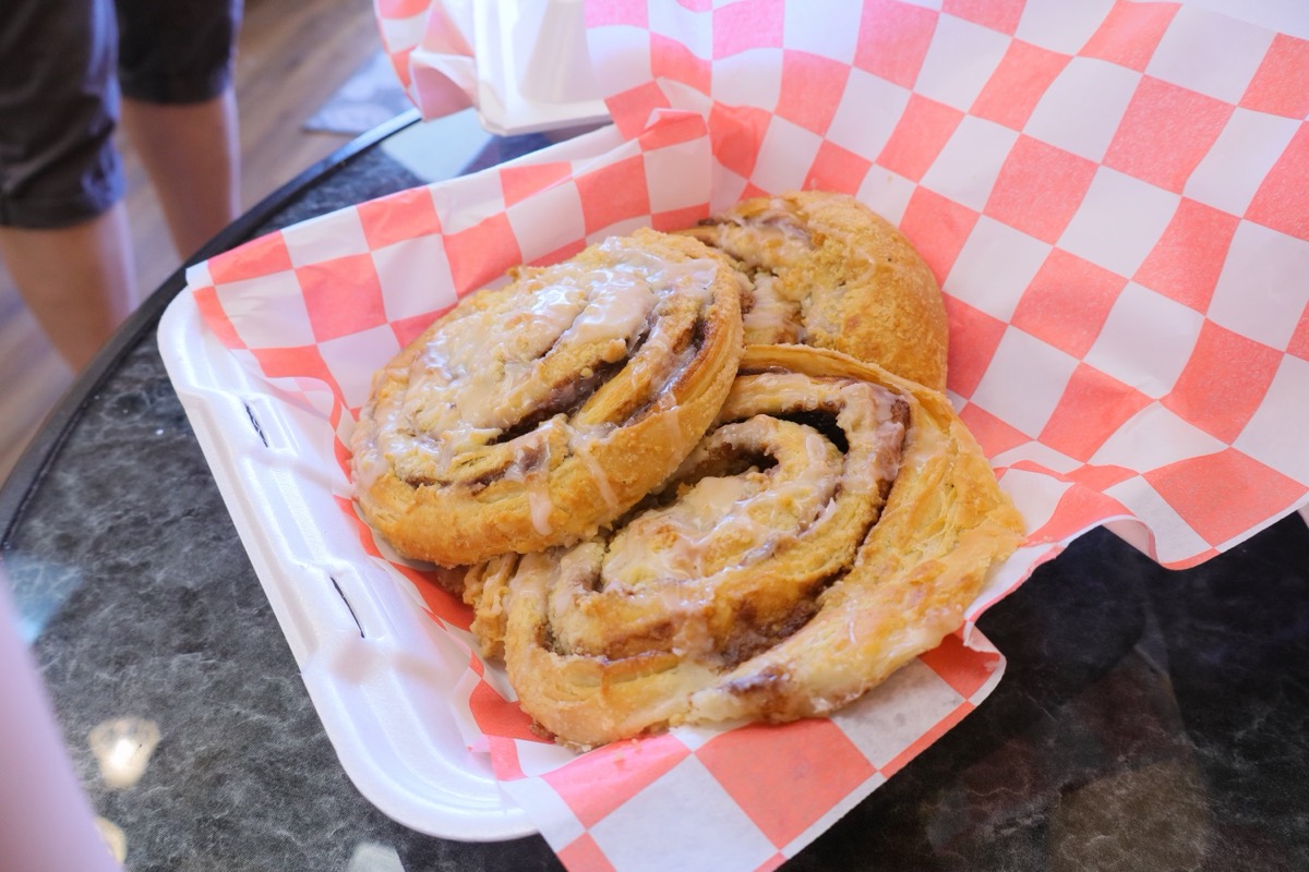 Golden cinnamon swirl rolls with vanilla glaze